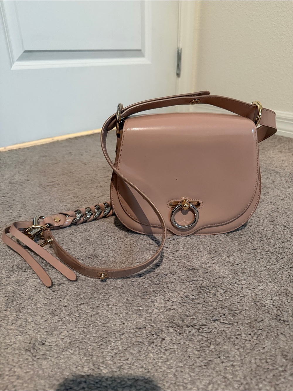 Rebecca Minkoff Pink Leather Crossbody Bag with Gold Ring Detail
